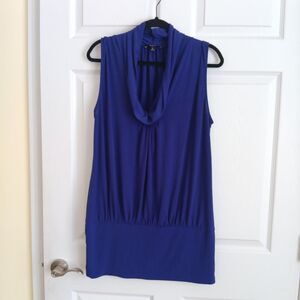 Express Royal Blue Draped Cowl Neck Sleeveless Tunic Top L